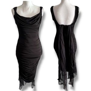 BCBGMAXAZRIA Evening Gown Dress Black Ruched
